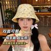 New sweet floral straps bucket hat women spring and summer travel big brim sunscreen hat show face small sun hat tide