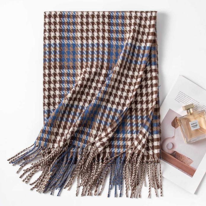 Autumn and Winter Korean Style Houndstooth Plaid Contrasting Thickened Scarf for Female Couple Simple and Versatile Temperament Warm Scarf