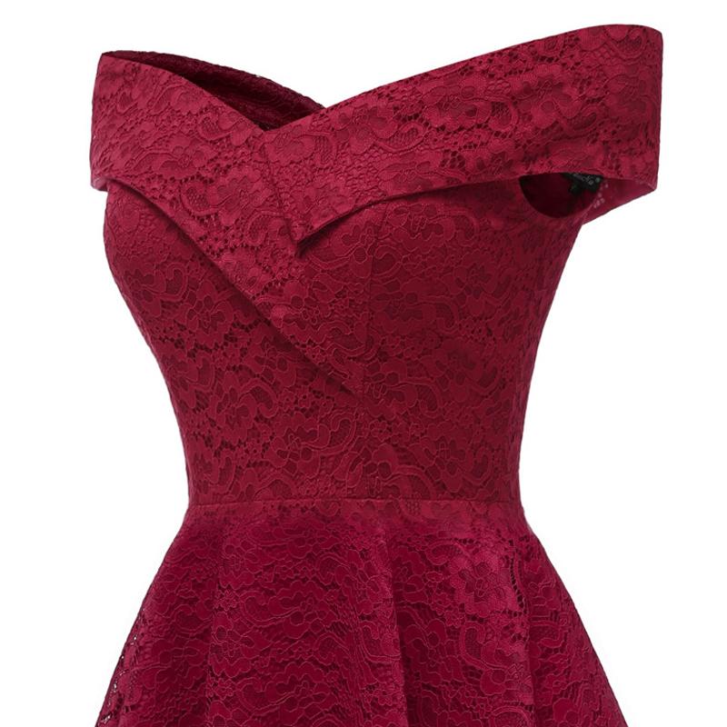 Nuevo Vestido de Encaje Vintage Bordado para Mujer Fuera del Hombro Manga Corta Casual Noche Elegante