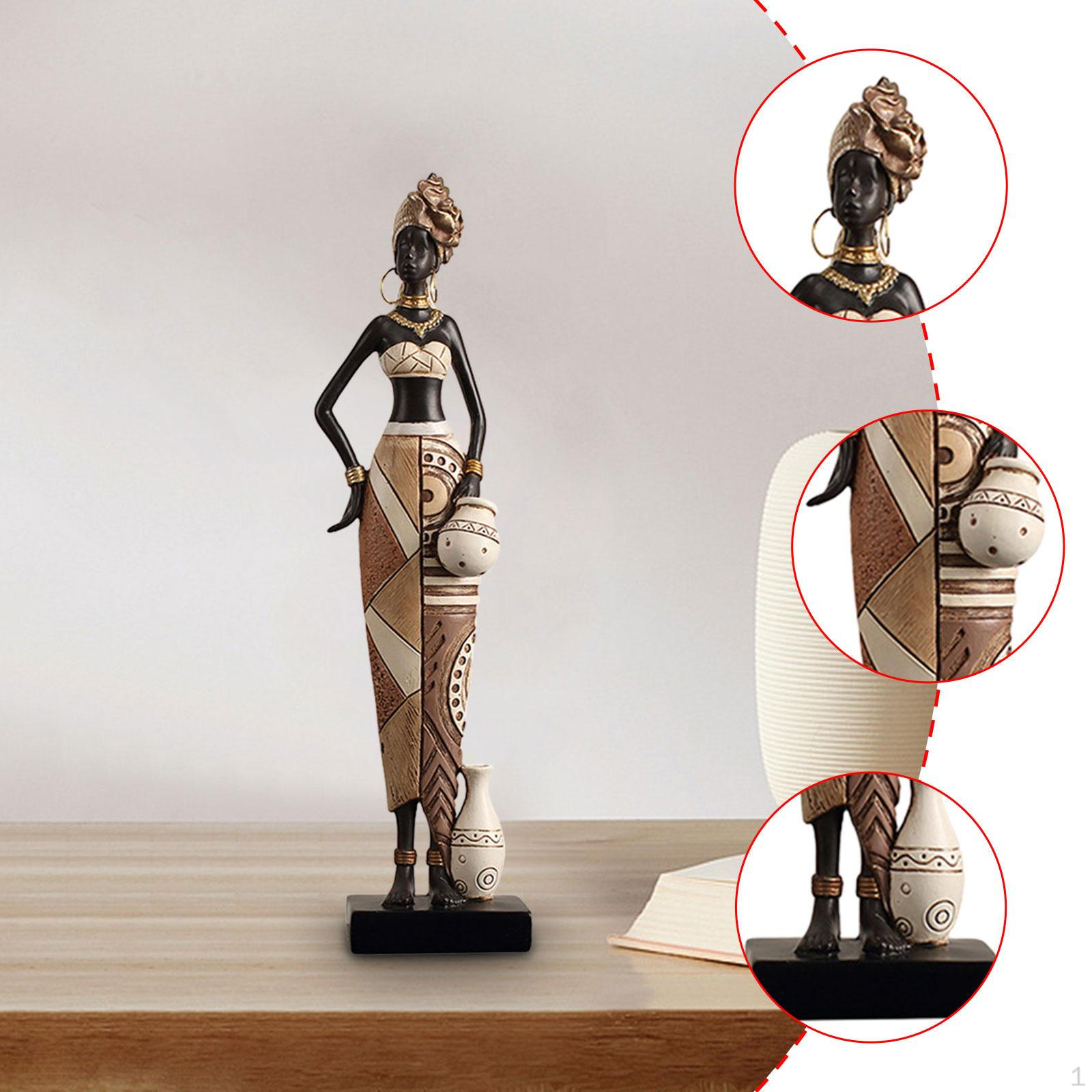 Статуэтка африканской женщины, художественная скульптура, эстетичное украшение, полимерная смола, племенная фигурка леди для 7cmx5cmx34cm