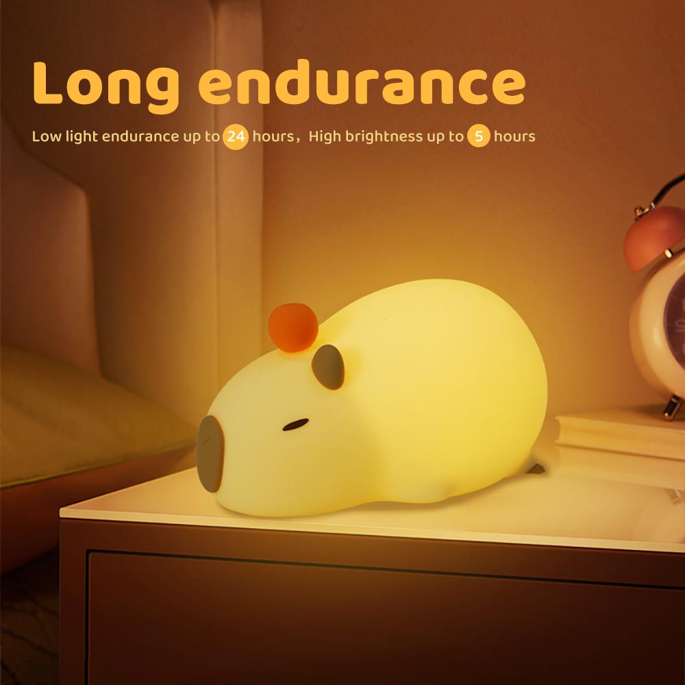 Capybara Night Light Cute Squishy Silicone Nursery Nightlight Animal Bedside Lamp With Tap Control 2 Brightness For Kids Room