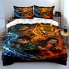 Anime Characters Fighting Elemental Forces Bedding Set (1 Duvet Cover, 2 Pillowcases, Duvet Not Included)