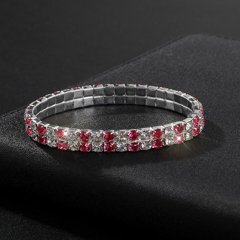 Full Diamond Bracelet Exaggerated Rhinestone Bracelet Bridal Crystal Two Rows Elastic Line Bracelet Female