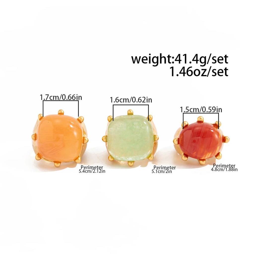 Salircon 3Pcs/Set Fashion Bohemia Inlaid Colorful Acrylic Ring for Womens Creative Irregular Resin Stackable Finger Ring Jewelry