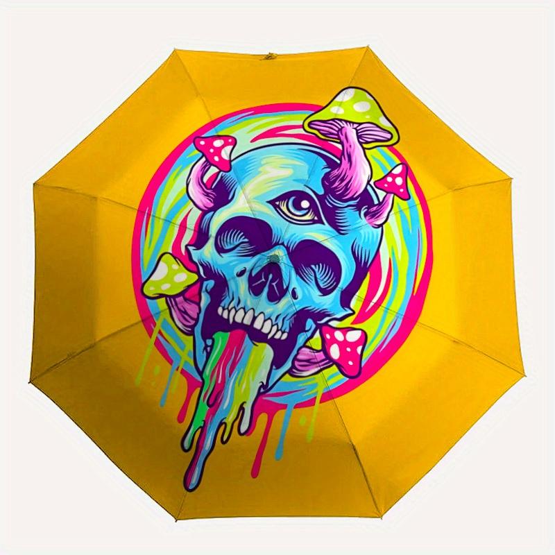 

1pc Mushroom Skull Automatic Open/Close Exquisite Umbrella Sturdy Iron Frame, Compact Travel Umbrella, Intricate Design Umbrella a0829072