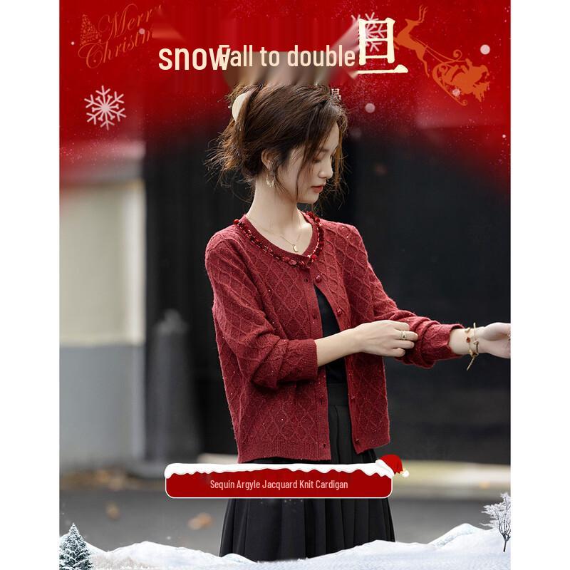 Demana Women s French Style Sequin Argyle Knit Cardigan S