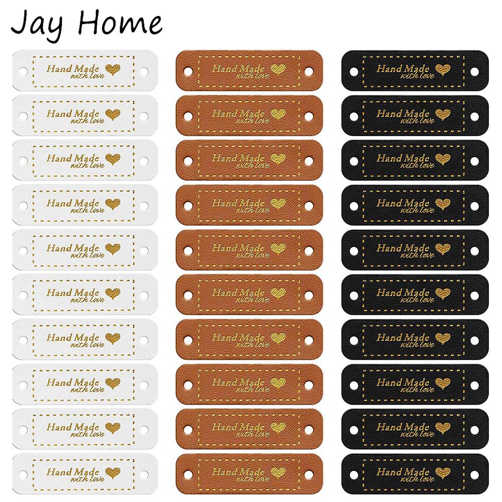30Pcs Handmade PU Leather Tags with Love Heart Sew on Labels Embellishment Knitting Accessories for DIY Crafts Sewing Labels