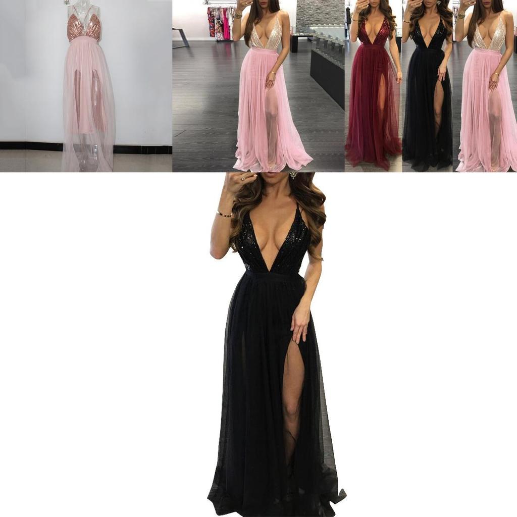 Elegant Women Party Sling Evening Dress With Deep V-neck And Stunning Backless Design