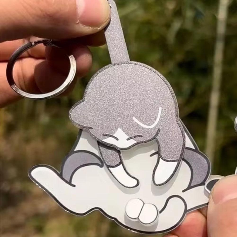 1/3Pcs Creative Pull Play Egg Cat Dog Keychain Pendant Cute Funny Rotatable Acrylic Bag Pendant Keyring Purse Bag Accessory
