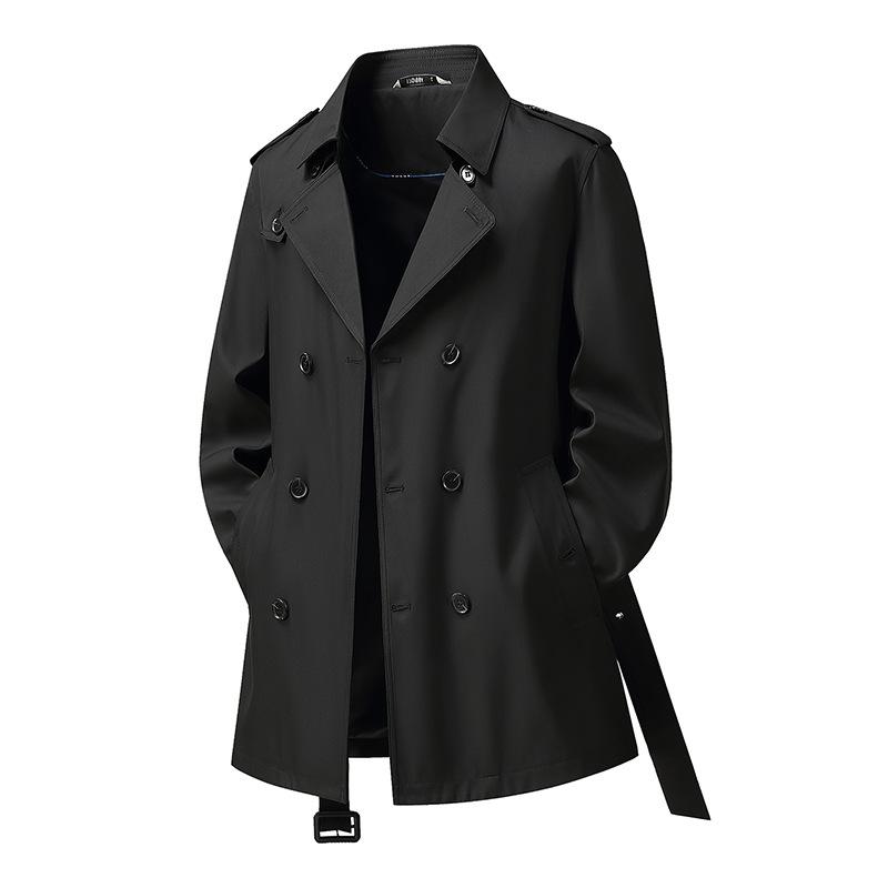 Trench da Uomo Primavera e Autunno Revers Lunghezza Media Doppiopetto Gioventù Affari Non Stiro Trench Britannico Tendenza
