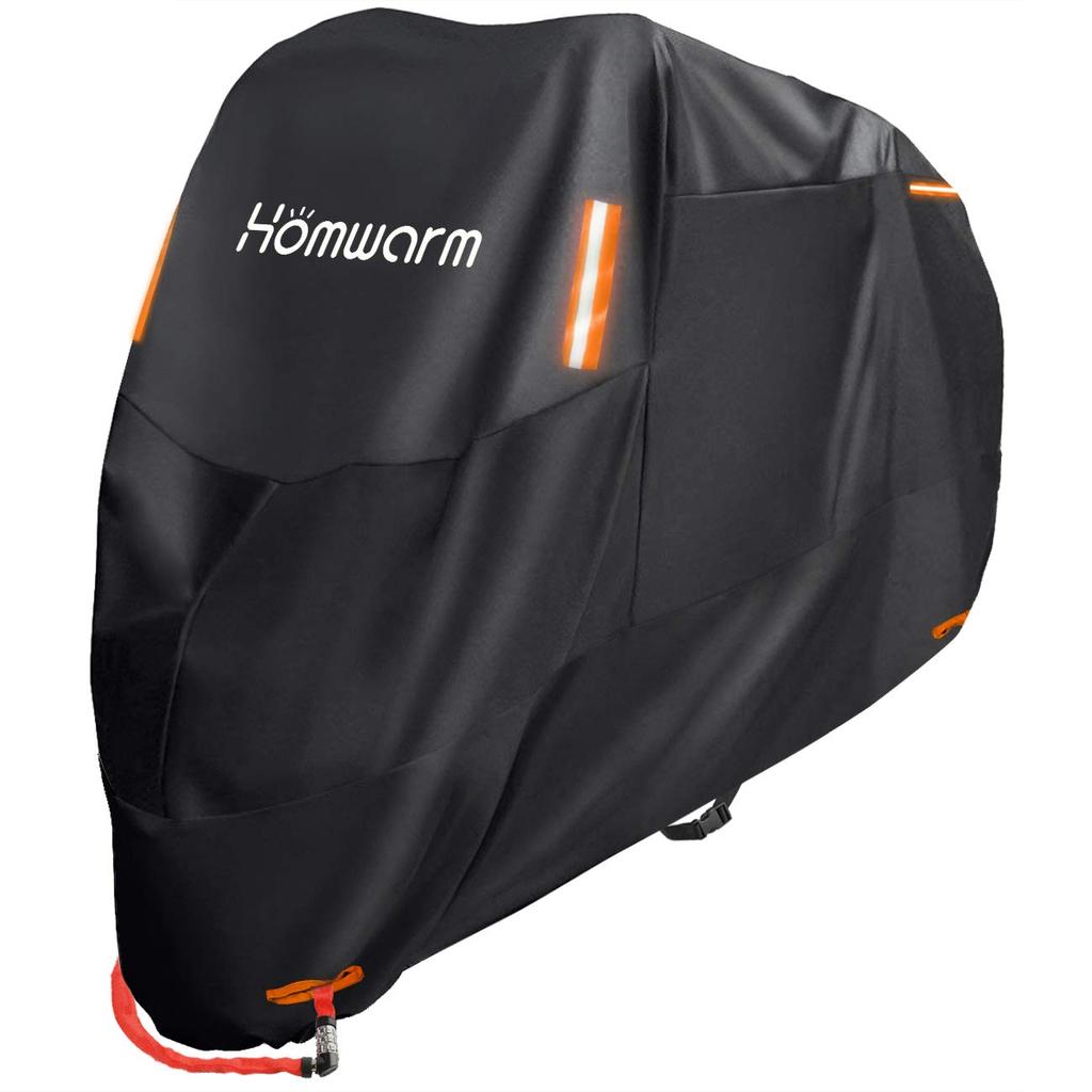 Homwarm Motorcycle Cover, 300D Thick, Waterproof, UV Protection, Anti-Theft, with Storage Bag (4XL, Black)