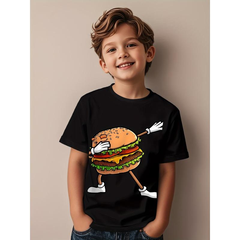 

European sizes Fun Cheese Burger Enthusiast Kids T-Shirt - Black Short Sleeve with a Playful Burger Design, Soft Everyday Wear for Boys 164cm чорний