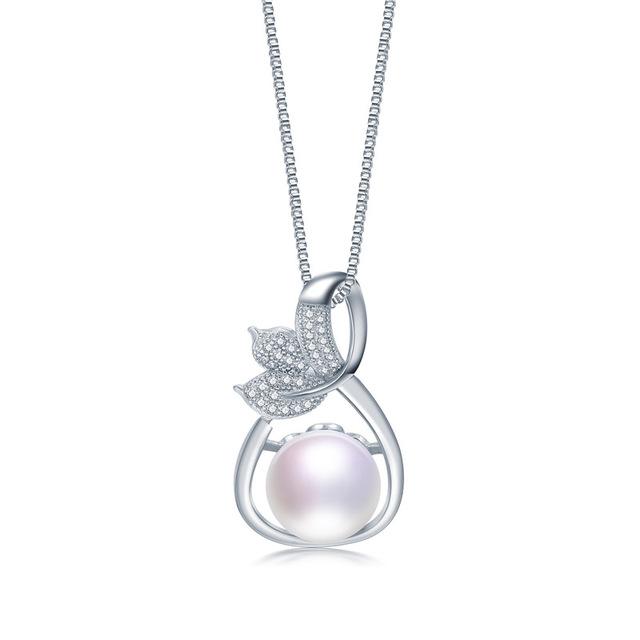 HENGSHENG Hot Selling Natural Pearl S925 Sterling Silver Zircon Leaf Pendant Necklace Natural Freshwater Pearl Pendant For Lady белый