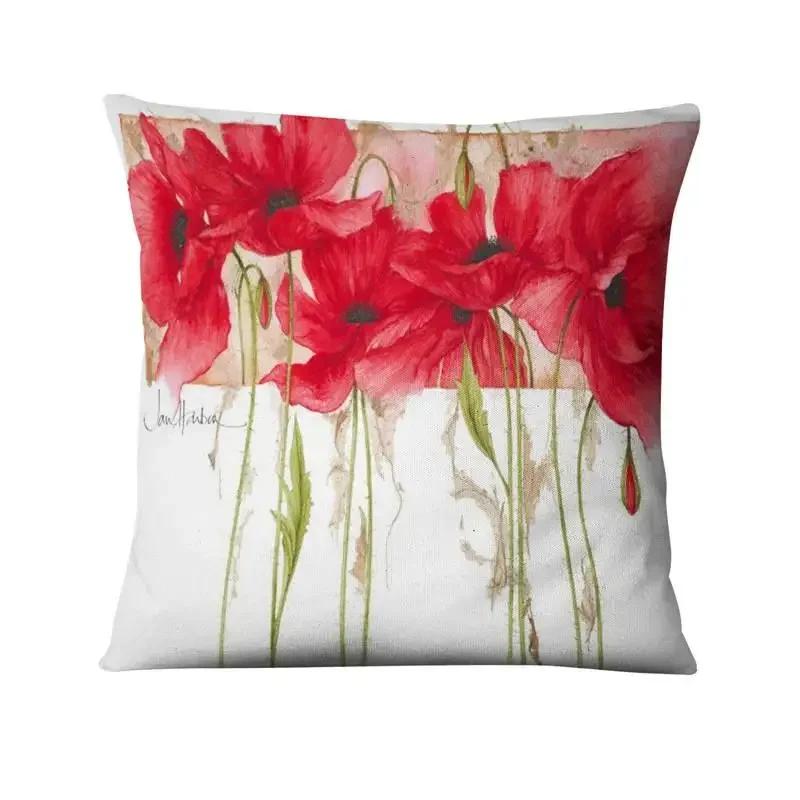 

Современное искусство Акварельный цветочный иллюстративный принт Наволочка для подушки Домашняя гостиная Диван Декоративная подушка 66x66cm бордовый
