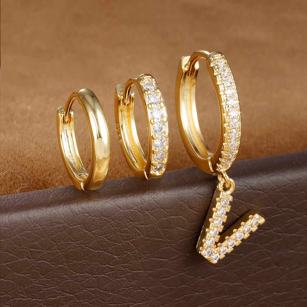 3PCS Trendy Stainless Steel Initial A-Z Letter Hoop Earrings Set For Women Fashion Huggies Cartilage Helix Piercing Jewelry