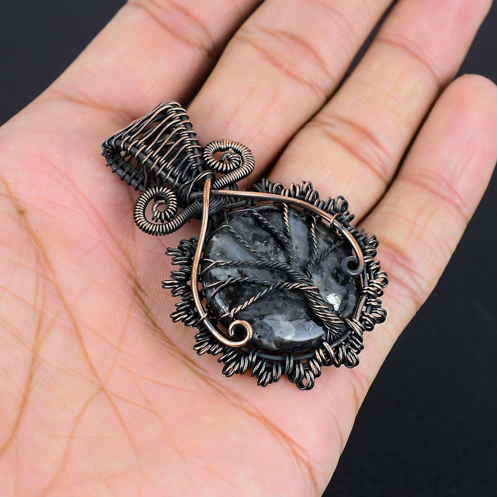 Larvikite Pendant, 999 Copper Wire Wrapped Gemstone Jewelry, Handmade Pendant Amazing Jewelry, Gift For Her