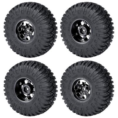 RCMAZO 4-Piece 1.3" Wheel and Tire Set, 1.3-Inch Aluminum Beadlock Wheel Rims with 7027mm Mud Terrain Rubber Tires for 118 124 SCX24 TRX4M RC Cars