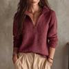 Women's Color Half Zip Long Sleeve Sweater Top Casual Knit Pullover with Collar