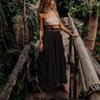 Women's Casual Half Skirt 2024 Drawstring Large Pockets Boho Loose Organic Cotton Long Skirt