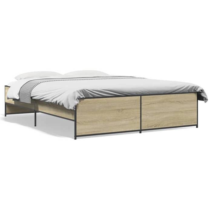 VidaXL Bed Frames Sonoma Oak 140x200 Cm Engineered Wood and Metal, Bed, Guest Bed, Double Bed, Bedroom Furniture At 3279888