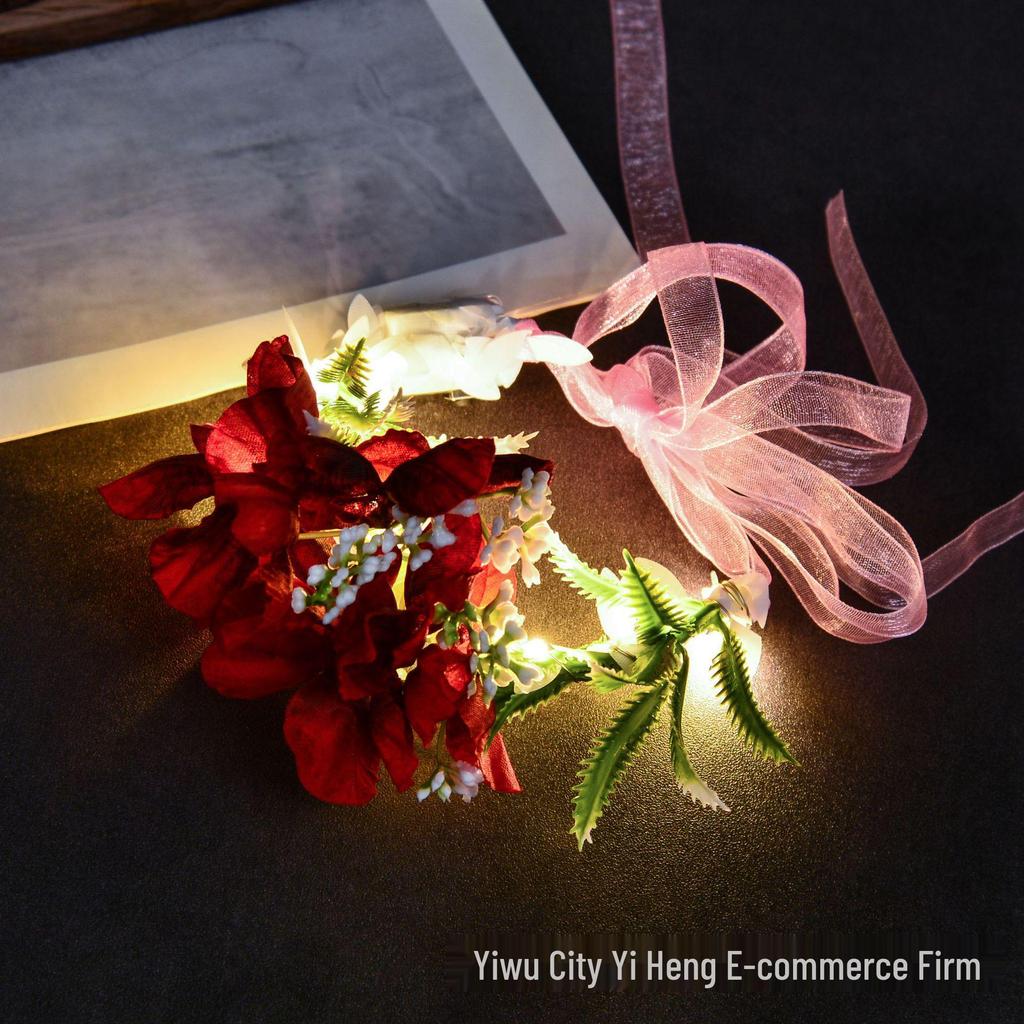 Luminous Camellia Wrist Flower for Kids' Performances - Fairy Sparkle Wristband & Photography Prop