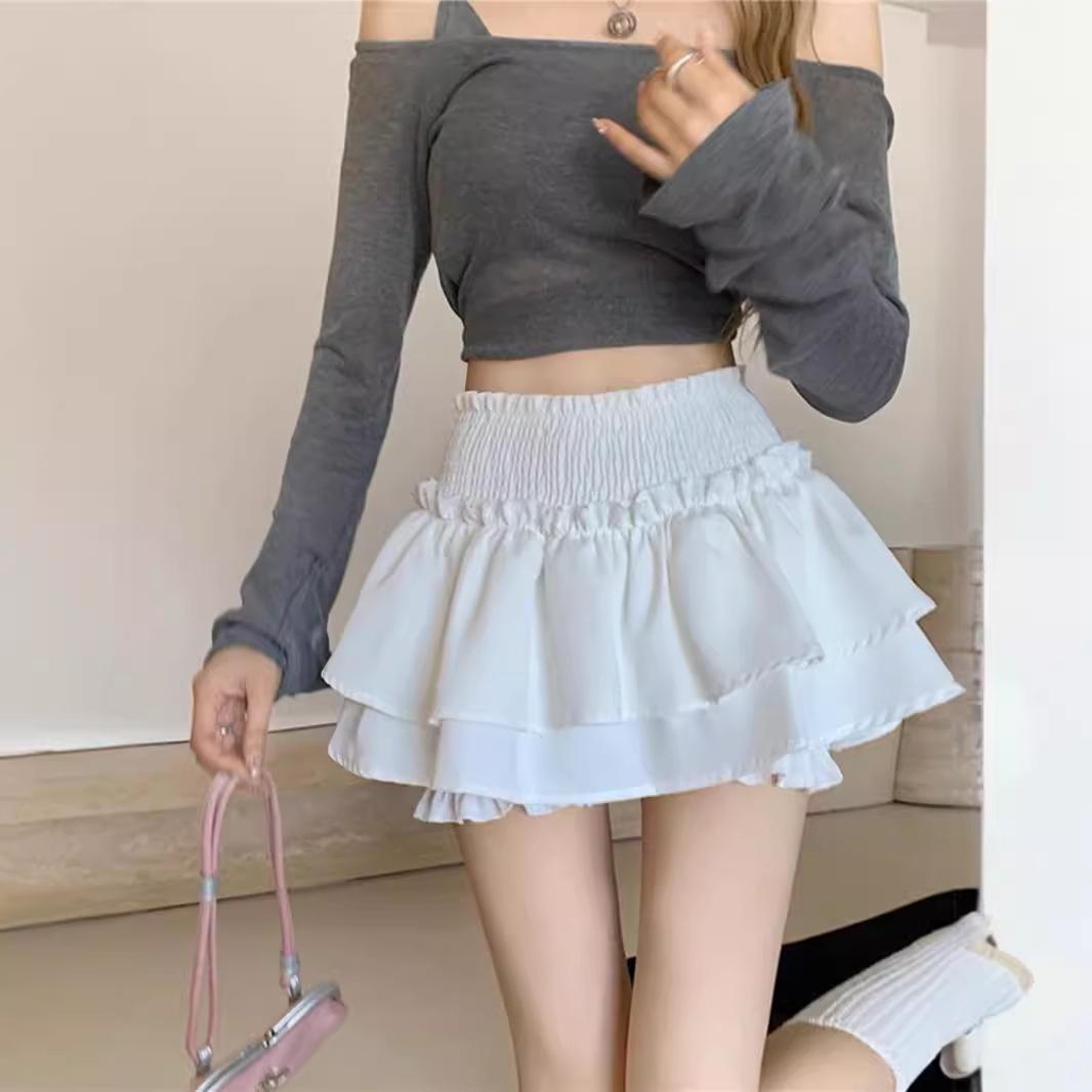 

Женская белая пышная юбка миди с высокой талией 2024 - Французский сказочный балетный стиль XL