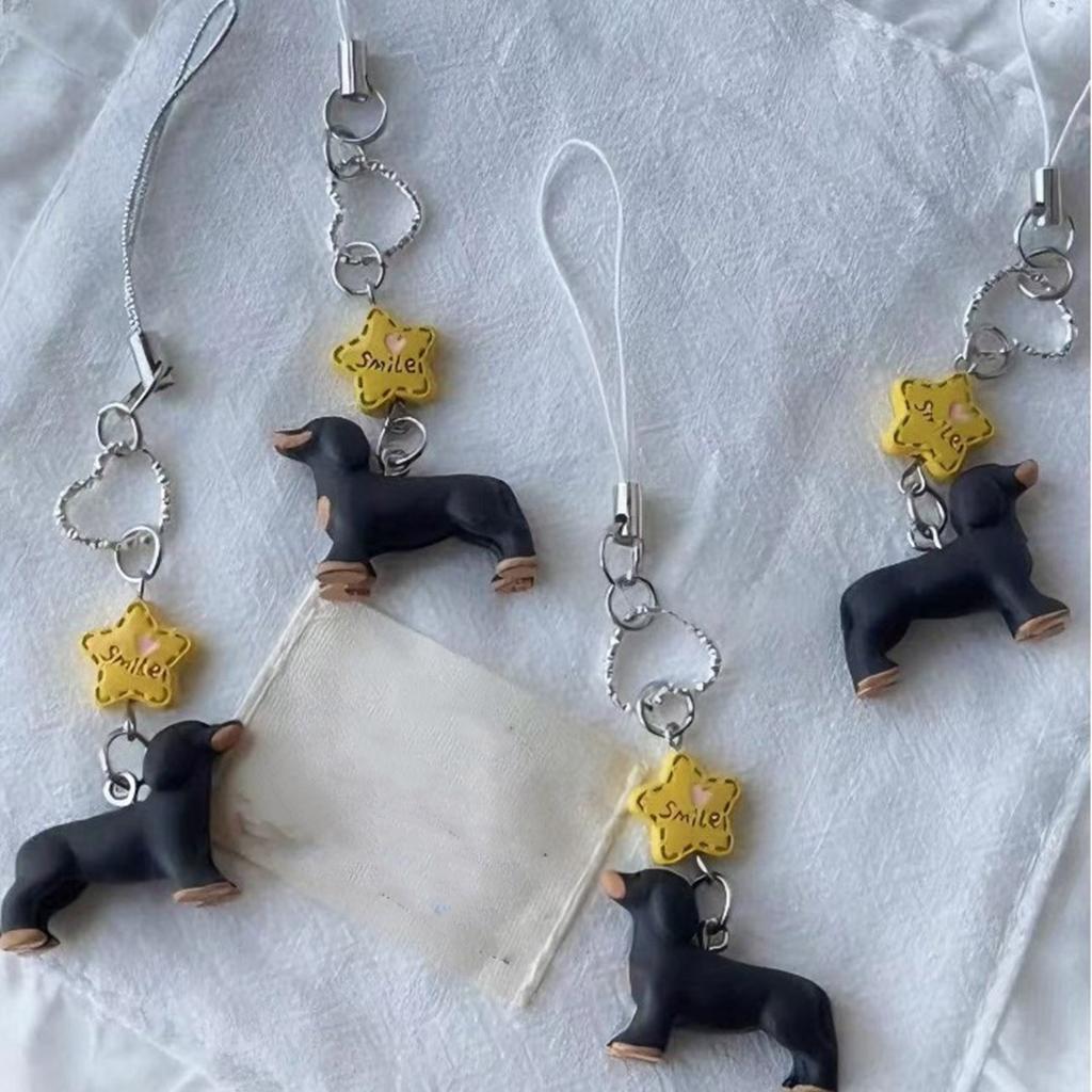 Lovely Cartoon Dachshund Phone Charm Sweet Styles Resin Materials Portable and Easy To Attach for Women and Students