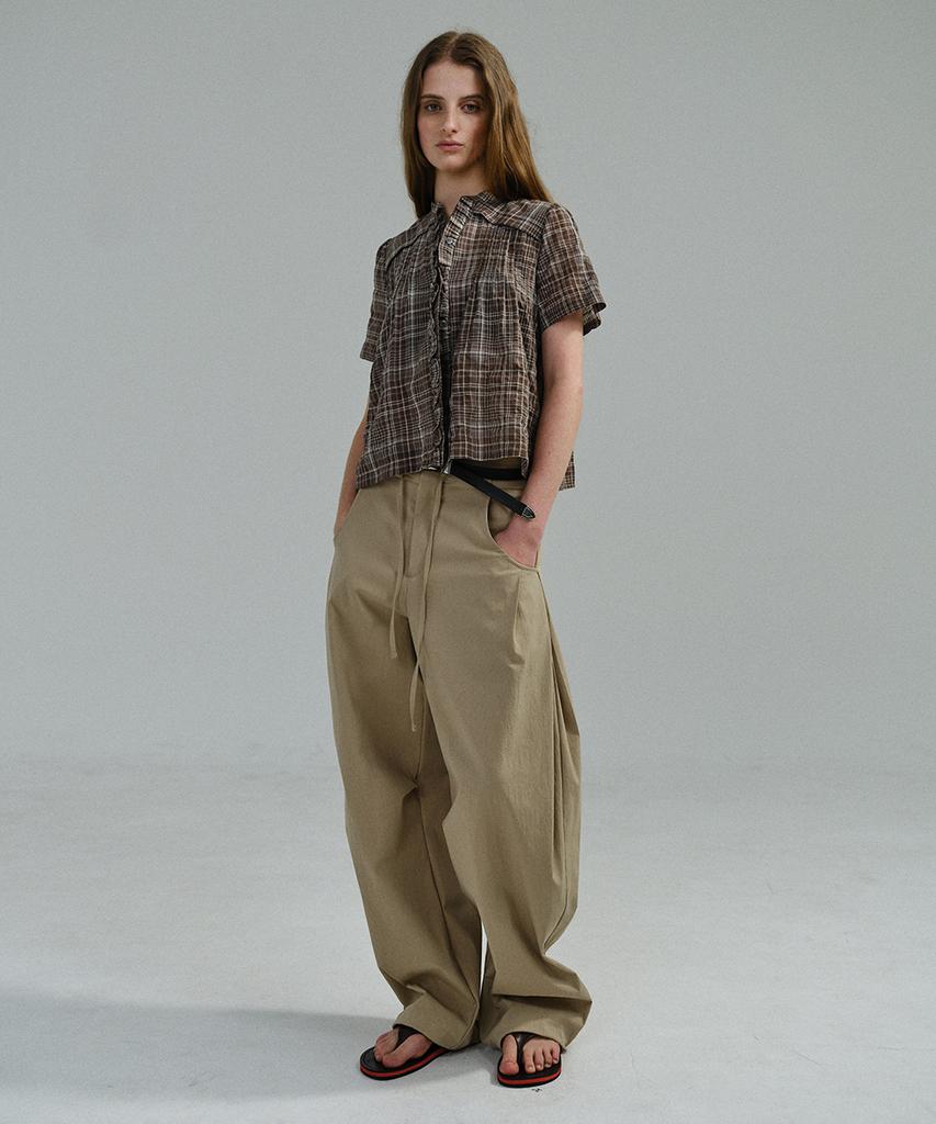 Aubeuawo Lace Cap Blouse (Brown Check)