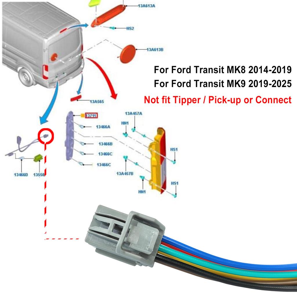 2 Stück Für Ford Transit Custom Tourneo Mk8 Mk9 2014 - 2025 Rücklicht-Glühbirnen-Kabelbaum-Stecker Stecker Kabelbaum Vorverkabelt 1829122