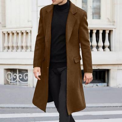 Abrigo de lana para hombre, con solapa, manga larga, botones, largo medio, color liso, estilo retro, cortavientos