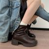 Black Retro British Style Thick Heel Thick-soled Martin Boots Women's 2025 New Autumn with Skirt and Thin Short Boots