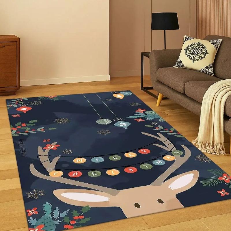 Fröhlicher Weihnachtsbaum Weihnachtsmann Cartoon Teppich für Wohnzimmer Schlafzimmer Fußmatte Küche Heimdeko Rutschfeste Bodenmatte