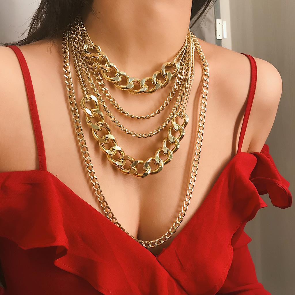 Exaggerated Multi-Layer Tassel Golden Chain Pendant Necklace for Party Prom Anniversary for Women Men Party Jewelry Gift