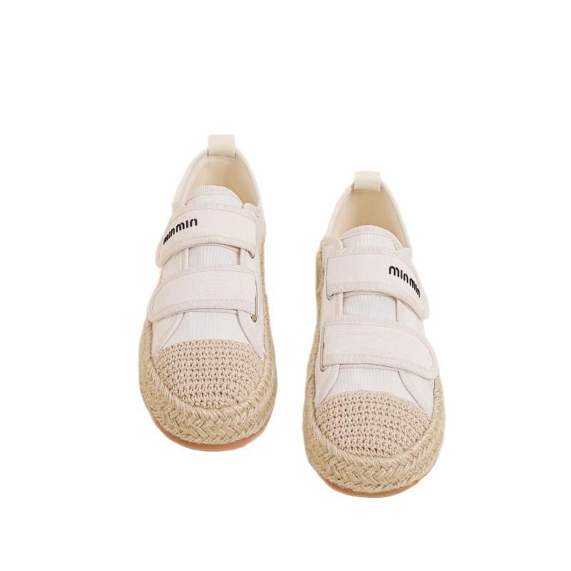 Velcro Little White Shoes Women's Summer New White Breathable Straw Woven Fisherman Versatile Casual Sports Board Shoes