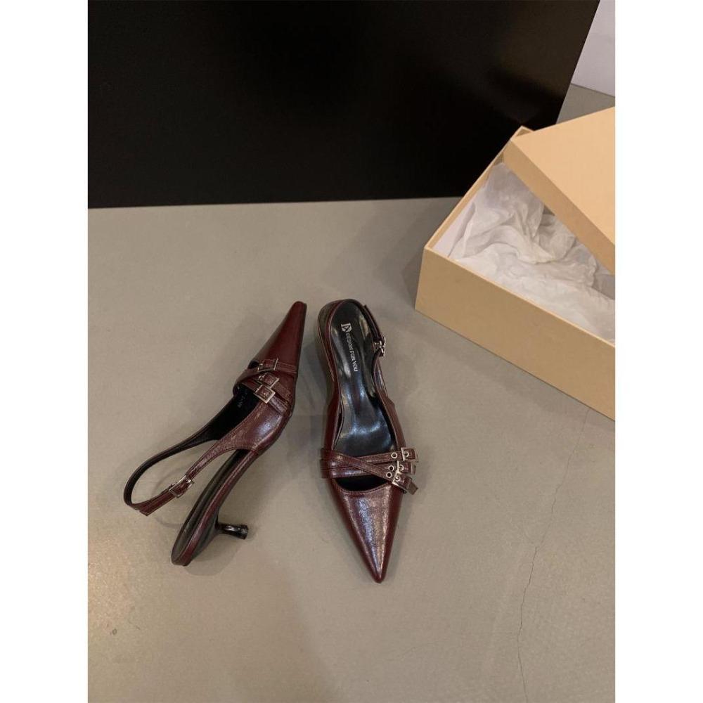 

Туфли-лодочки с острым носком на мелком каблуке, женская обувь на каблуке, женские модные туфли с босоножками, новые туфли на среднем каблуке для женщин, обувь-мюли 38 бордовый