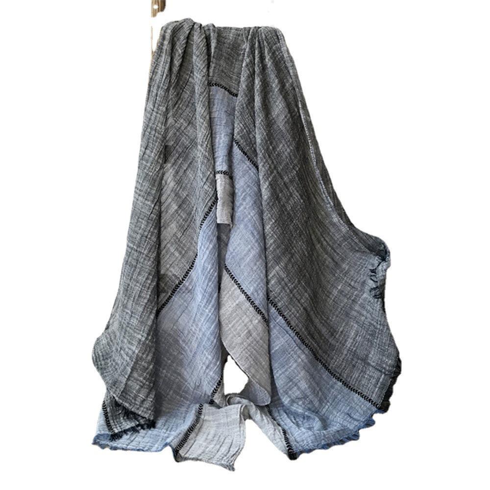 Korean Style Cotton & Linen Patchwork Scarf for Women - Solid Color, Tassel Shawl, Elegant & Easy-to-Match Neck Warmer for Early Autumn