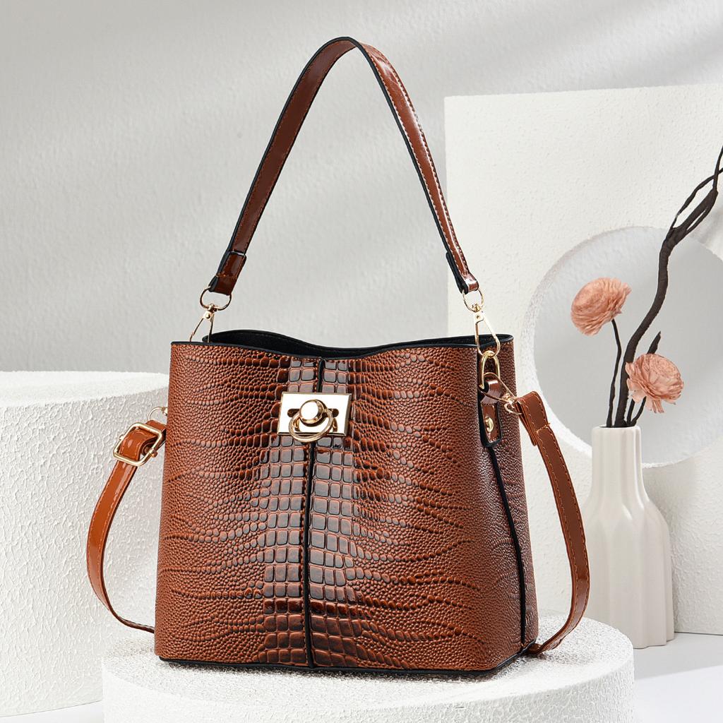 Bucket Bag, Crocodile Pattern Handbag, Quality Shoulder Bag, Women's Bag.