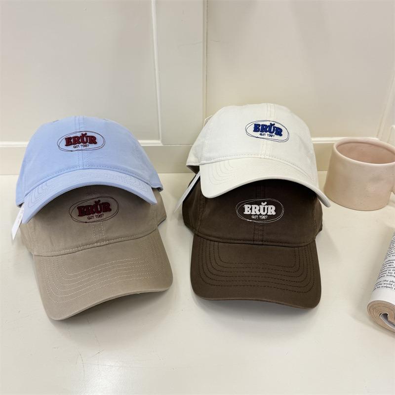 Simple small letter embroidered baseball cap women washed soft top wide brim big face versatile cap men