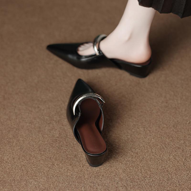 318-1 New Inner Height Increase Mary Jane Women's Shoes Half-mop Summer Shallow Mouth Sandals Versatile Bag Head Mop