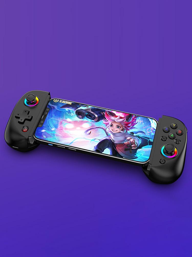 D8 Telescopic Mobile Phone Gamepad with Turbo/6-axis Gyro/Vibration Gamepad Bluetooth-Compatible5.2 RGB Light for PS3 PS4 Switch