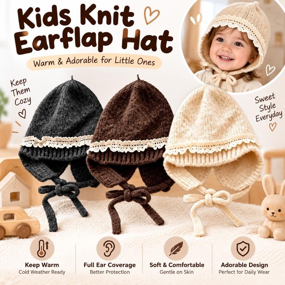 Lace Trim Earflap Bonnet Earflap Lace Trim Hat Durable Baby Beanie Cap  Outdoor Wear