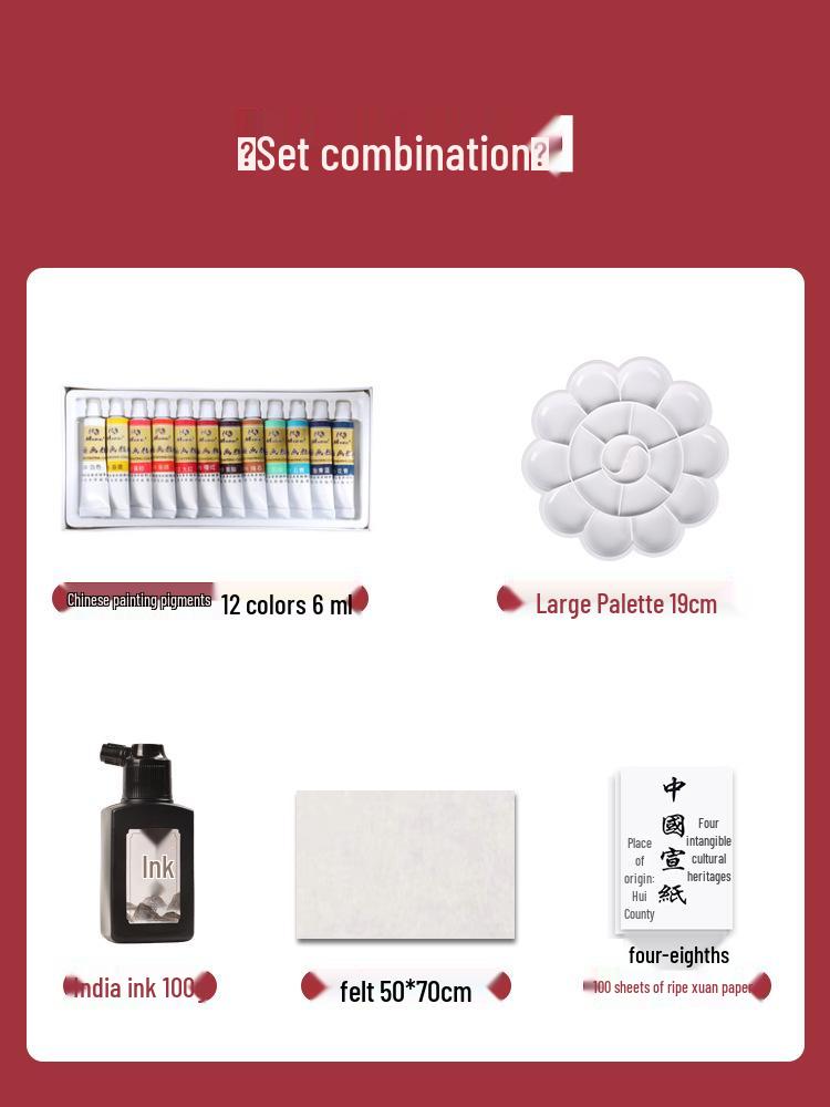 Zestaw pędzli do malarstwa chińskiego Cao Yige z włosiem mieszanym dla początkujących i studentów - Konturowanie, Włosie kozie, Biała chmura.