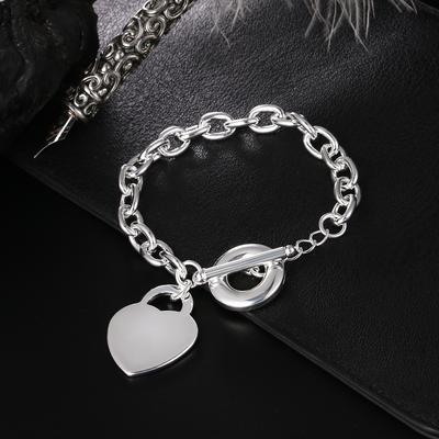 925 Sterling Silver Heart-shaped Pendant OT Buckle Bracelet Wedding Fashion Jewelry