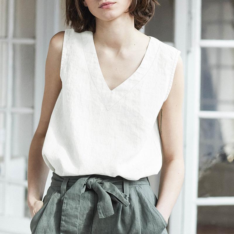 

ZANZEA Женские летние повседневные хлопковые майки без рукавов с V-образным вырезом M