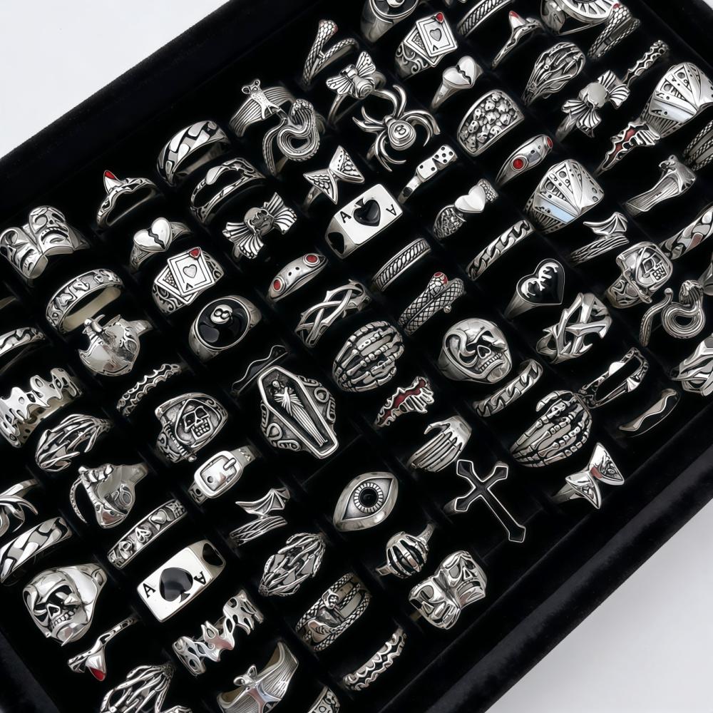 20/30/50/100Pieces Vintage Punk Skull Eye Rings Set For Women Men Mix Style Hip Hop Finger Ring Jewelry Party Gift Mix Size16-20mm20Pieces