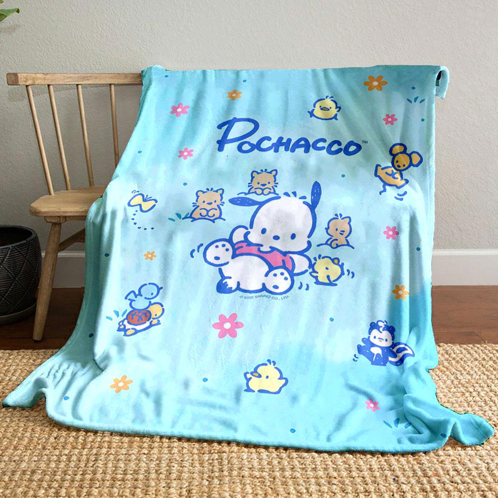 Cute cartoon animals frolicking with flowers on a light blue background. for all seasons blanket lunch break throw gift