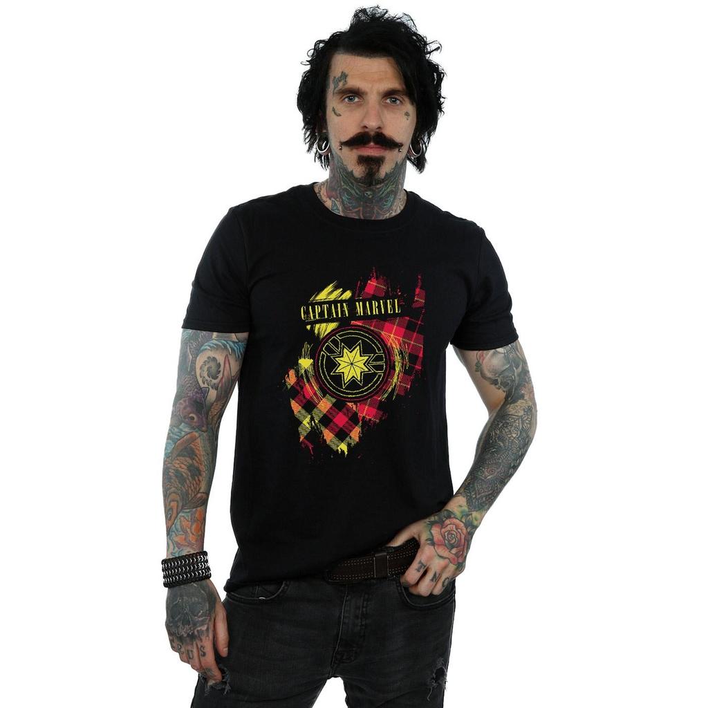 Marvel Mens Captain Marvel Tartan Patch T-Shirt