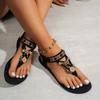 Women's Fashionable Round Toe Clip Toe Bohemian Style One-piece Elastic Flat Sandals