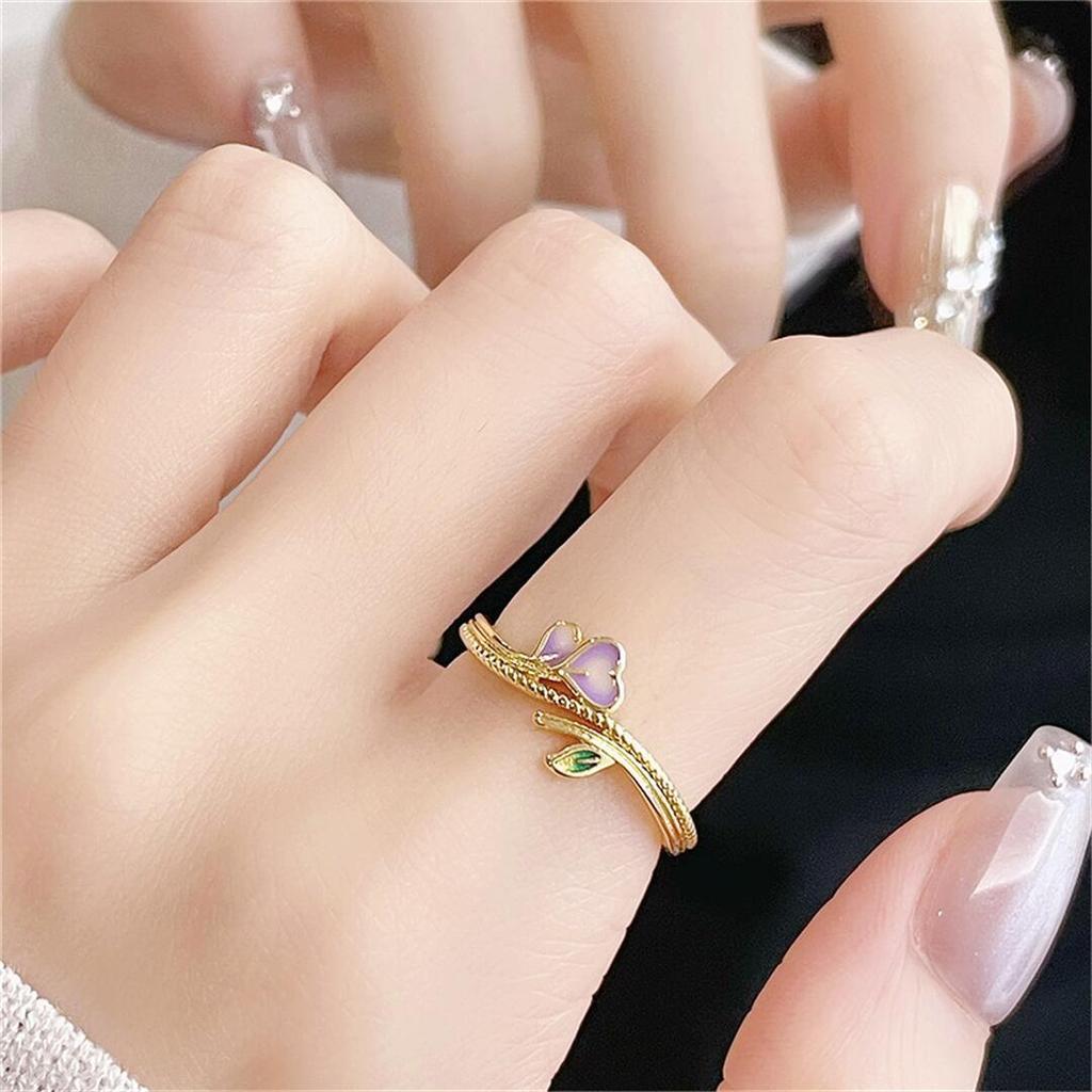 Gold Medieval Enamel Dripping Open Ring Flower Retro Ethnic Color National Style Personalized Luxury Ring
