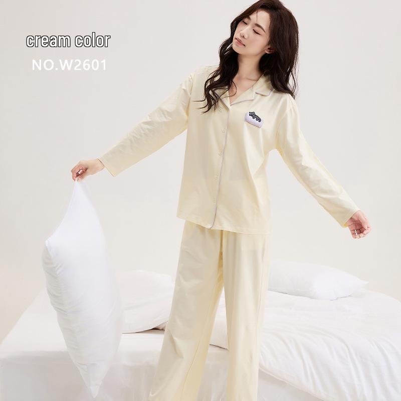 

Women s Lyocell Cotton Pajama Set - Lapel Long Sleeve, Spring/Autumn Wear, Simple & Girly, Versatile for Indoor/Outdoor, Two-Piece. L